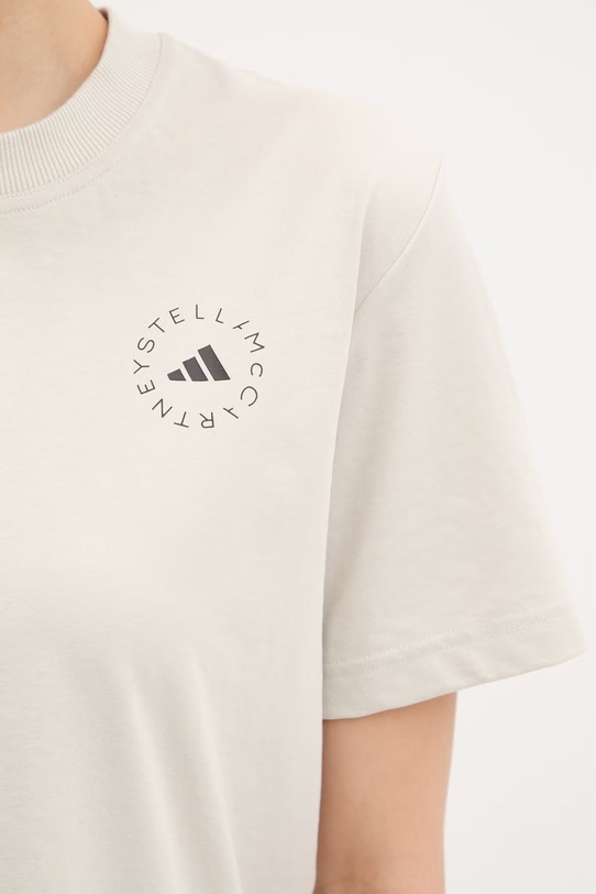 adidas by Stella McCartney t-shirt treningowy damski z bawełną JZ0691 beżowy