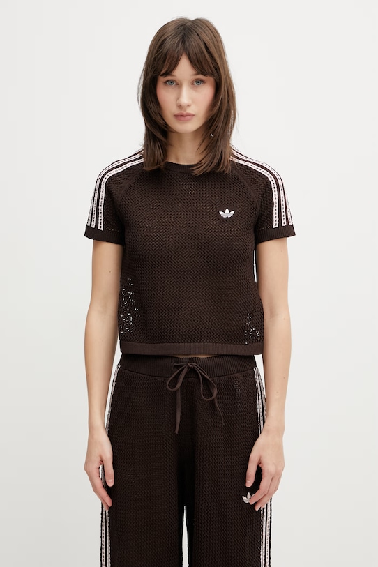 adidas Originals T-shirt ażurowy damski brązowy KC6480