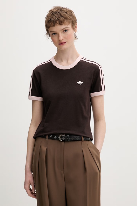 adidas Originals t-shirt damski bawełniany z elastanem brązowy KC9017