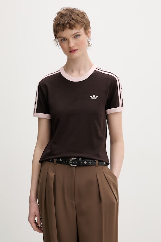 adidas Originals t-shirt damski bawełniany z elastanem brązowy KC9017