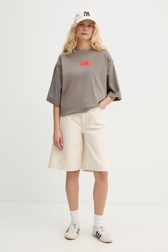 adidas t-shirt damski bawełniany x Audi KE6770 brązowy SS26