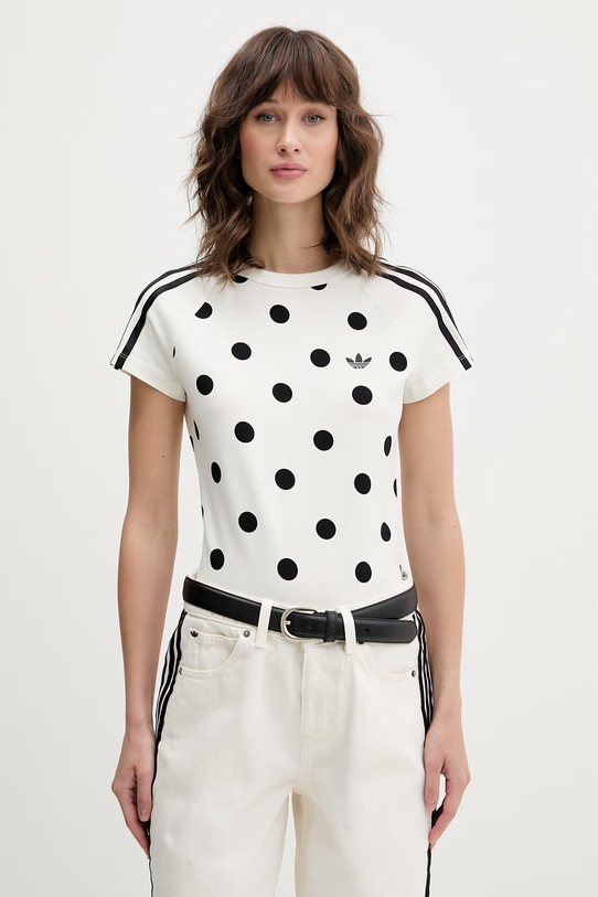 adidas Originals T-shirt damski bawełniany z elastanem beżowy KV1193