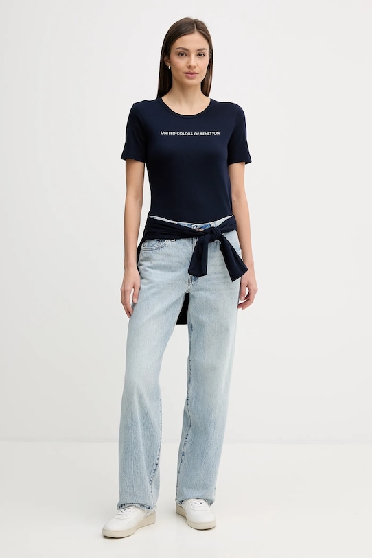 United Colors of Benetton t-shirt bawełniany 3GA8E16A2 granatowy SS26