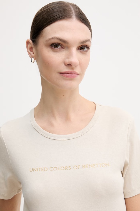 United Colors of Benetton t-shirt bawełniany beżowy 3GA8E16A2