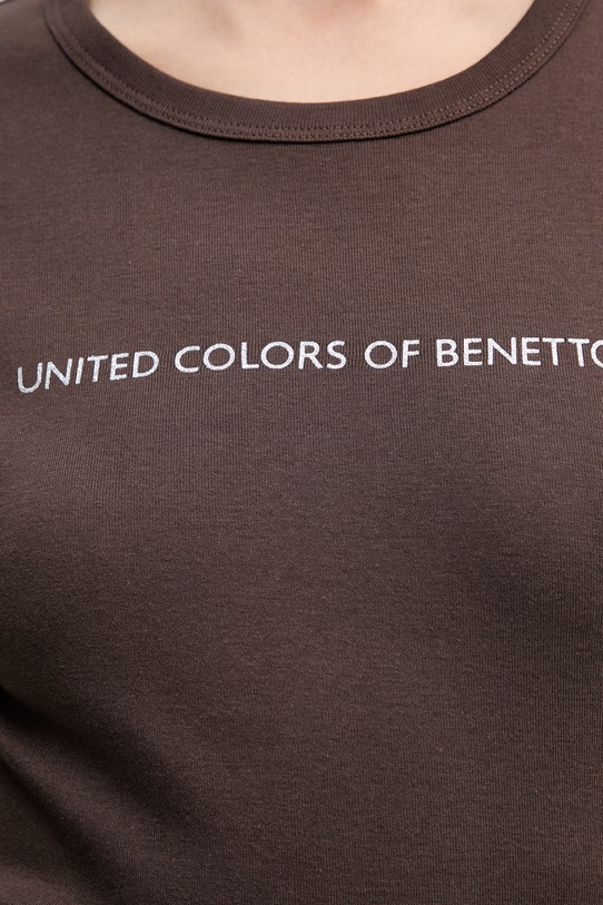 United Colors of Benetton t-shirt bawełniany 3GA8E16A2 brązowy