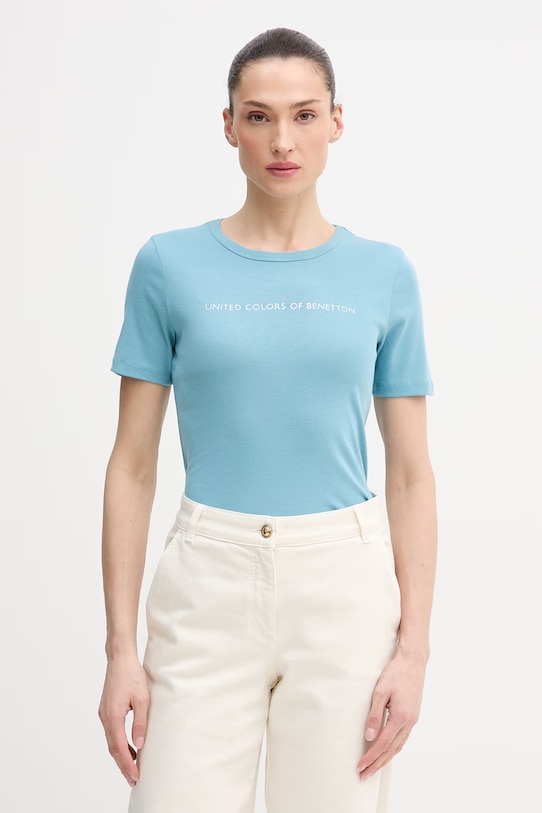 United Colors of Benetton t-shirt bawełniany nadruk niebieski 3GA8E16A2