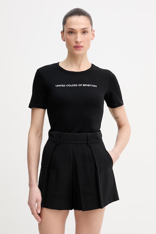 United Colors of Benetton t-shirt bawełniany nadruk czarny 3GA8E16A2