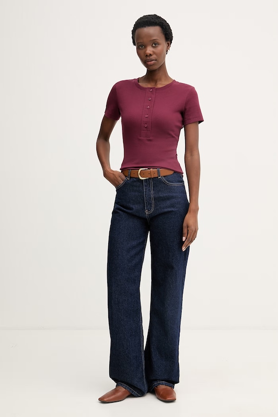 United Colors of Benetton t-shirt damski bawełniany z elastanem 3O4YD10CC bordowy SS26