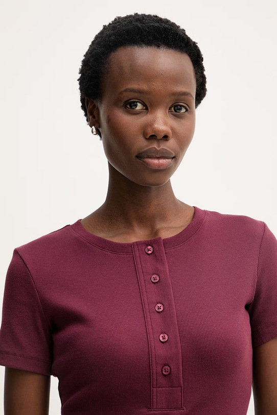 United Colors of Benetton t-shirt damski bawełniany z elastanem bordowy 3O4YD10CC