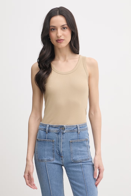 United Colors of Benetton top női pamut elasztánnal bézs 3O4YDH01B