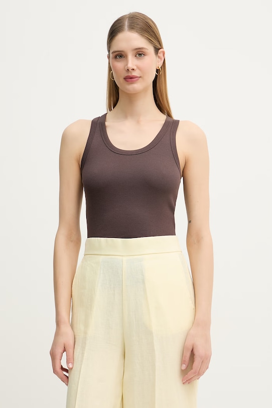 United Colors of Benetton top damski bawełniany z elastanem brązowy 3O4YDH01B
