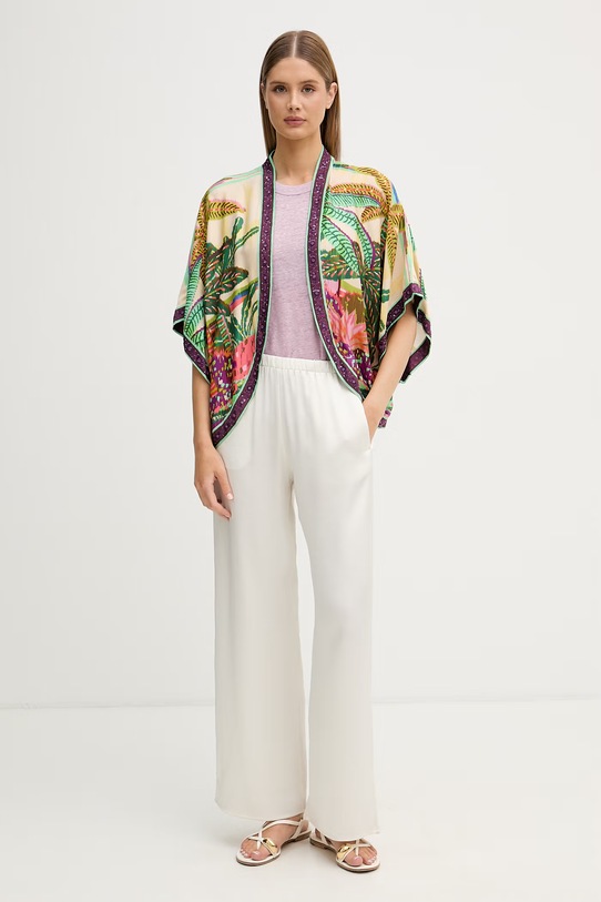 United Colors of Benetton top dámský lněný 3TKEEH001 růžová SS26