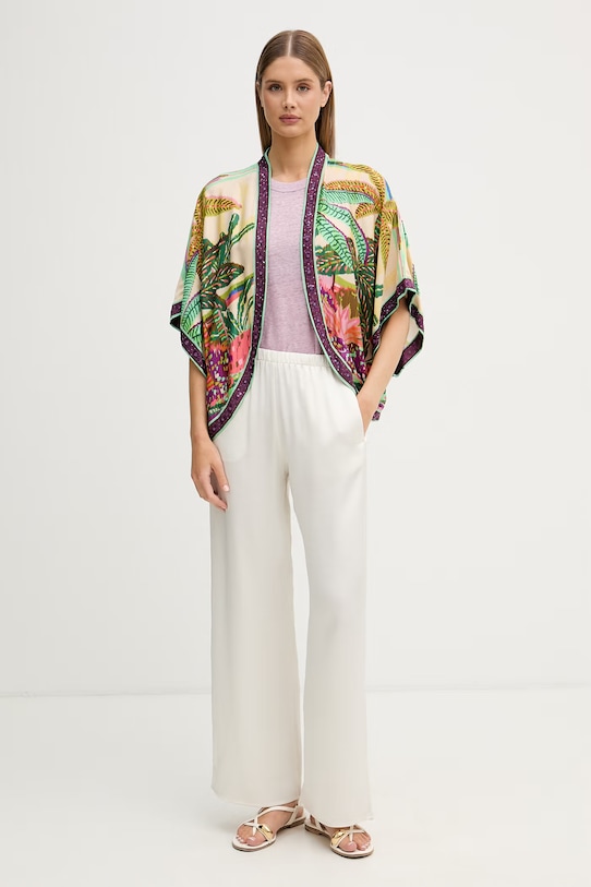 United Colors of Benetton top dámský lněný 3TKEEH001 růžová SS26