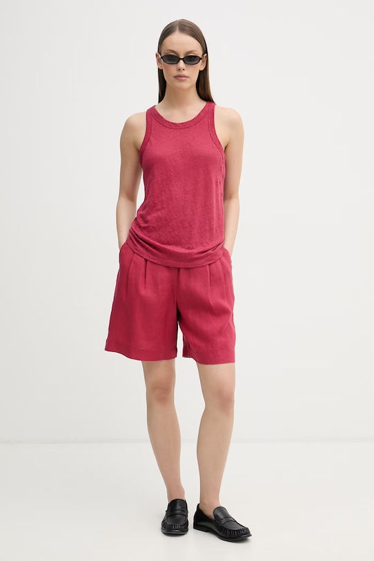 United Colors of Benetton top dámský lněný 3TKEEH001 červená SS26