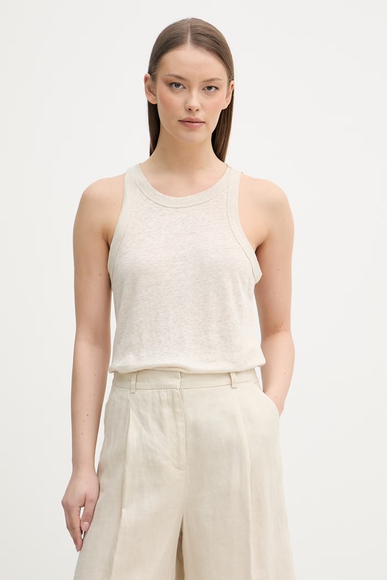 United Colors of Benetton top ženski lanen bež 3TKEEH001