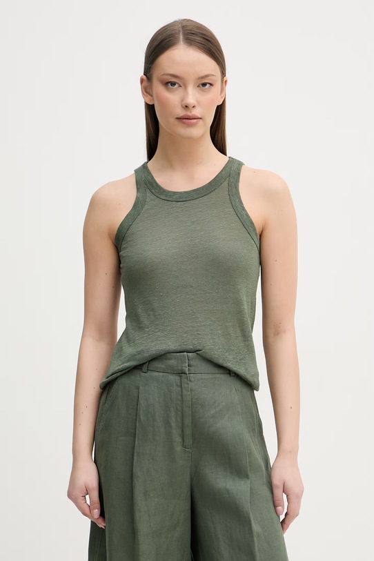 United Colors of Benetton top ženski lanen zelena 3TKEEH001