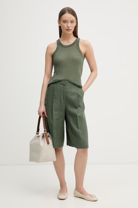 United Colors of Benetton top ženski lanen 3TKEEH001 zelena SS26