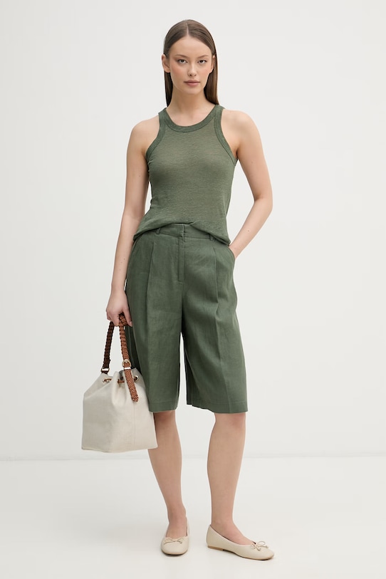 United Colors of Benetton top ženski od lana 3TKEEH001 zelena SS26