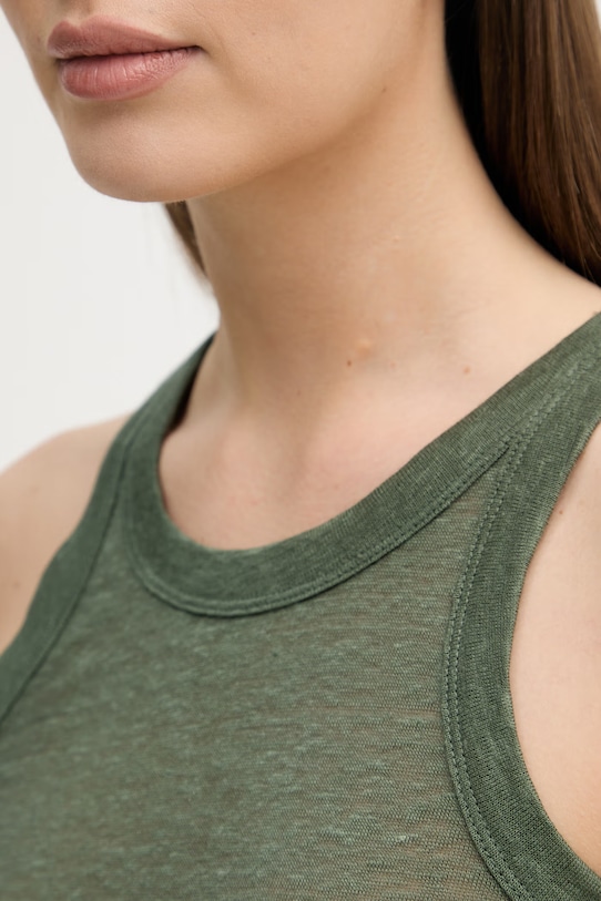 United Colors of Benetton top ženski od lana 3TKEEH001 zelena