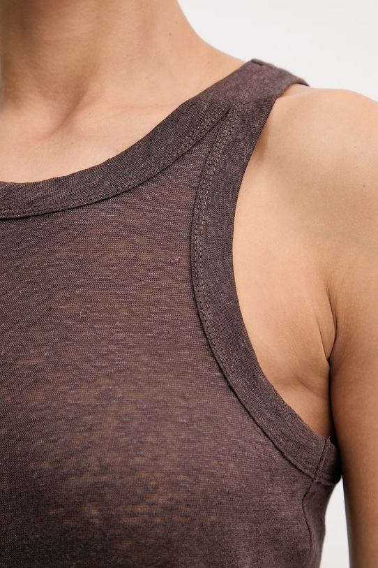 United Colors of Benetton top za žene od lana 3TKEEH001 smeđa