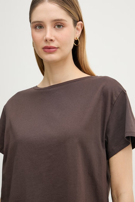United Colors of Benetton T-shirt basic damski bawełniany brązowy 3096D10CP