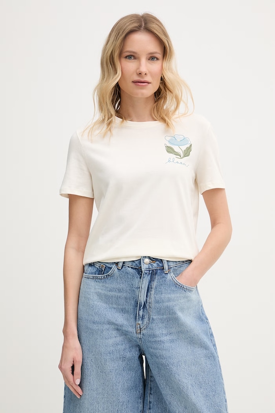 United Colors of Benetton t-shirt γυναικείο βαμβακερό μπεζ 3096D10CU