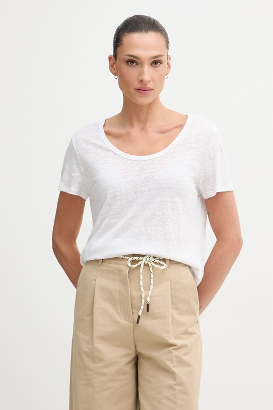 United Colors of Benetton T-shirt damski lniany biały 3TKED10D8