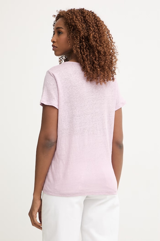 Odzież United Colors of Benetton T-shirt damski lniany 3TKED10D8 różowy