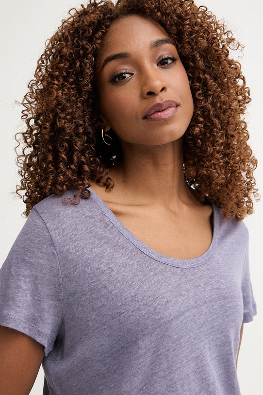 United Colors of Benetton T-shirt damski lniany fioletowy 3TKED10D8