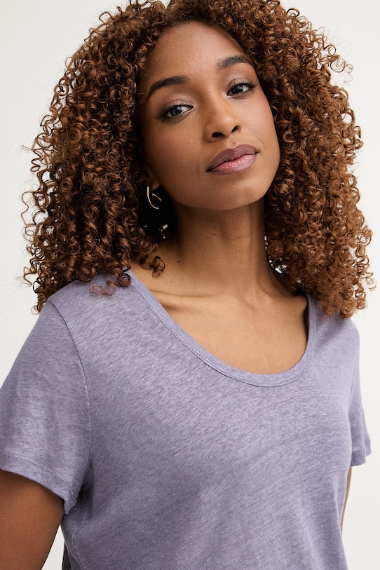 United Colors of Benetton T-shirt damski lniany fioletowy 3TKED10D8