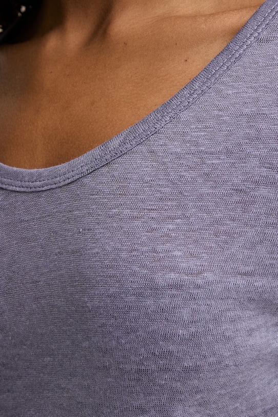 United Colors of Benetton T-shirt damski lniany 3TKED10D8 fioletowy