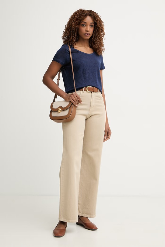 United Colors of Benetton T-shirt damski lniany 3TKED10D8 granatowy SS26