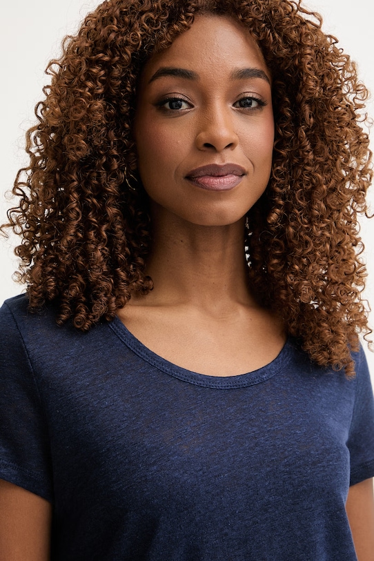 United Colors of Benetton T-shirt damski lniany granatowy 3TKED10D8