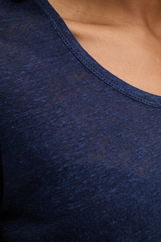 United Colors of Benetton T-shirt damski lniany 3TKED10D8 granatowy