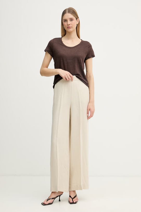 United Colors of Benetton T-shirt damski lniany 3TKED10D8 brązowy SS26