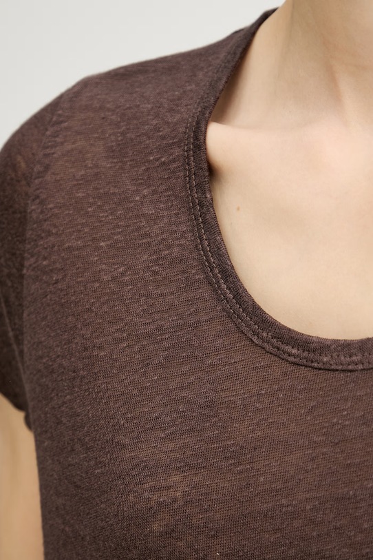United Colors of Benetton T-shirt damski lniany 3TKED10D8 brązowy
