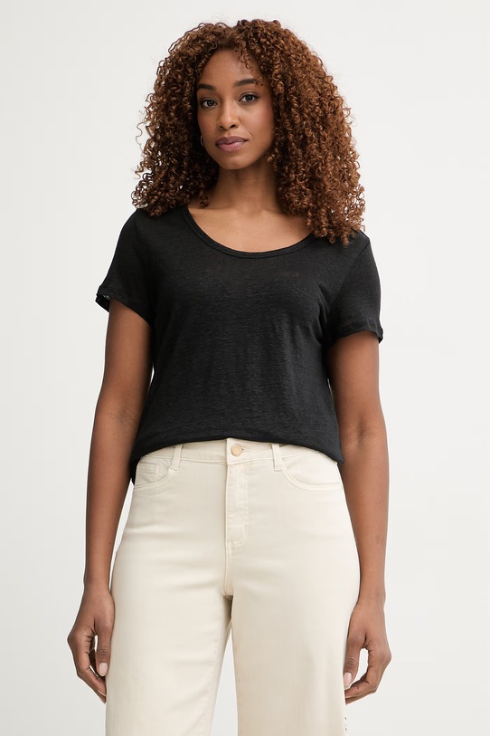 United Colors of Benetton T-shirt damski lniany czarny 3TKED10D8