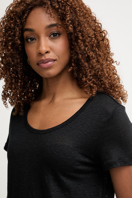 United Colors of Benetton T-shirt damski lniany czarny 3TKED10D8