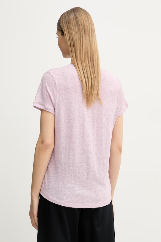 Odzież United Colors of Benetton t-shirt damski lniany 3TKEE1009 różowy