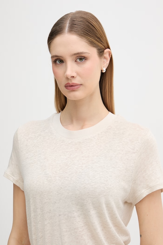 United Colors of Benetton t-shirt damski lniany beżowy 3TKEE1009