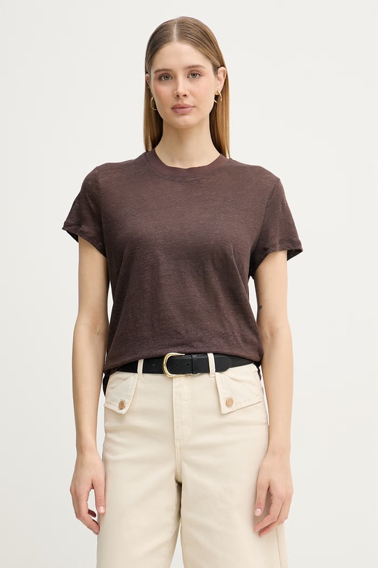 United Colors of Benetton t-shirt damski lniany brązowy 3TKEE1009