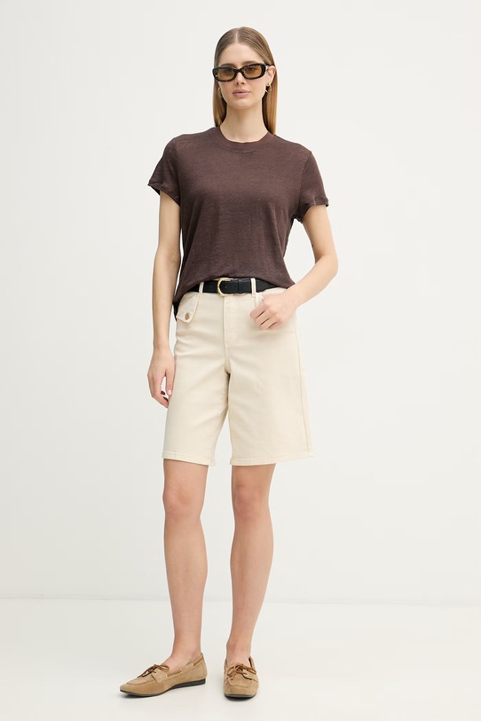 United Colors of Benetton t-shirt damski lniany 3TKEE1009 brązowy SS26