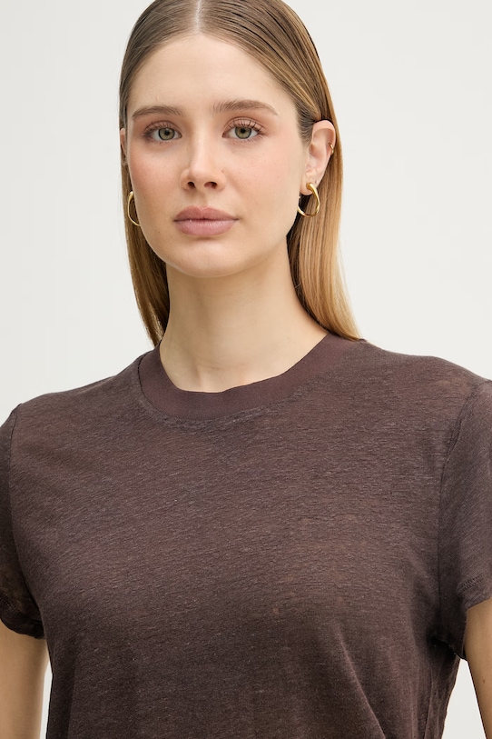 United Colors of Benetton t-shirt damski lniany brązowy 3TKEE1009