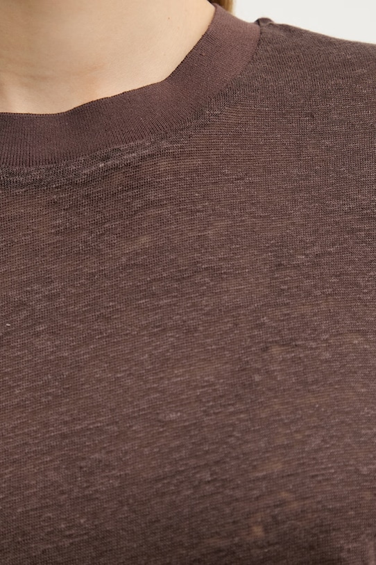United Colors of Benetton t-shirt damski lniany 3TKEE1009 brązowy