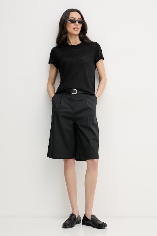 United Colors of Benetton tričko dámské lněné 3TKEE1009 černá SS26