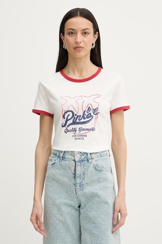 Pinko t-shirt damski bawełniany beżowy 106902.A3C2