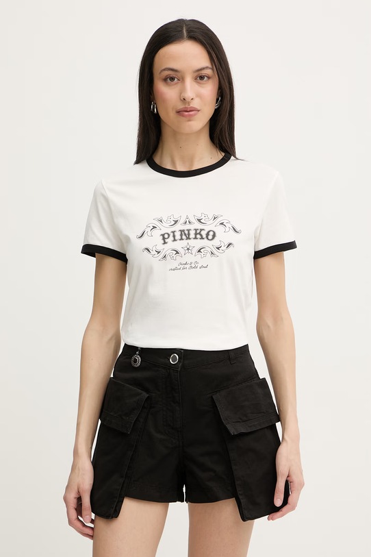 Pinko t-shirt damski bawełniany beżowy 106902.A3C2