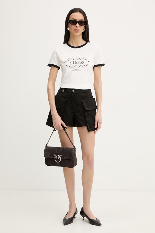 Pinko t-shirt damski bawełniany 106902.A3C2 beżowy SS26