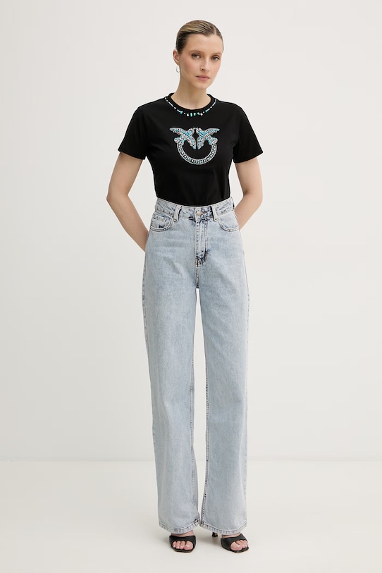 Pinko t-shirt damski bawełniany 107094.A3C7 czarny SS26
