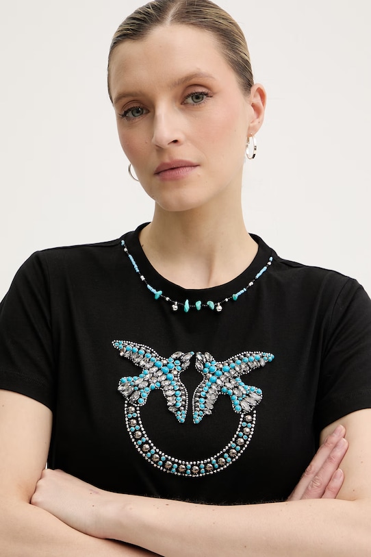 Pinko t-shirt damski bawełniany czarny 107094.A3C7